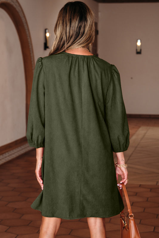 Scallop-Trim Pleated Corduroy Mini Dress