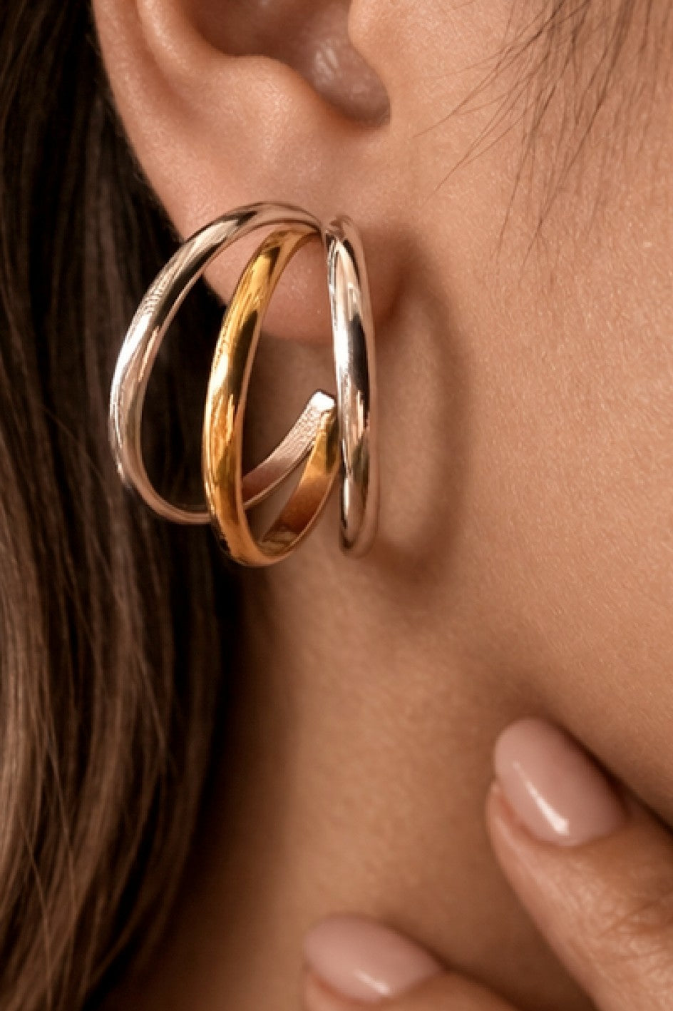 18k Gold Plated Waterproof Stainless Steel Two Tone Earrings