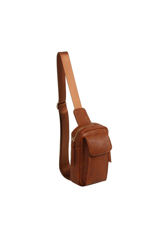 Vegan Leather Flap Pocket Sling Crossbody Bag