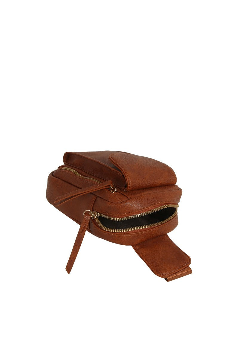Vegan Leather Flap Pocket Sling Crossbody Bag