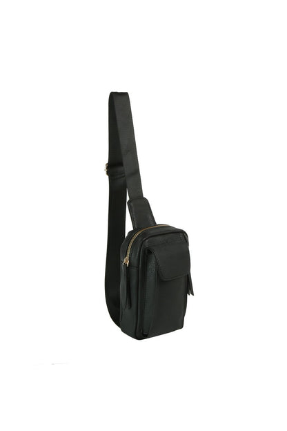 Vegan Leather Flap Pocket Sling Crossbody Bag