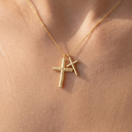 Textured Double Cross Pendant Necklace