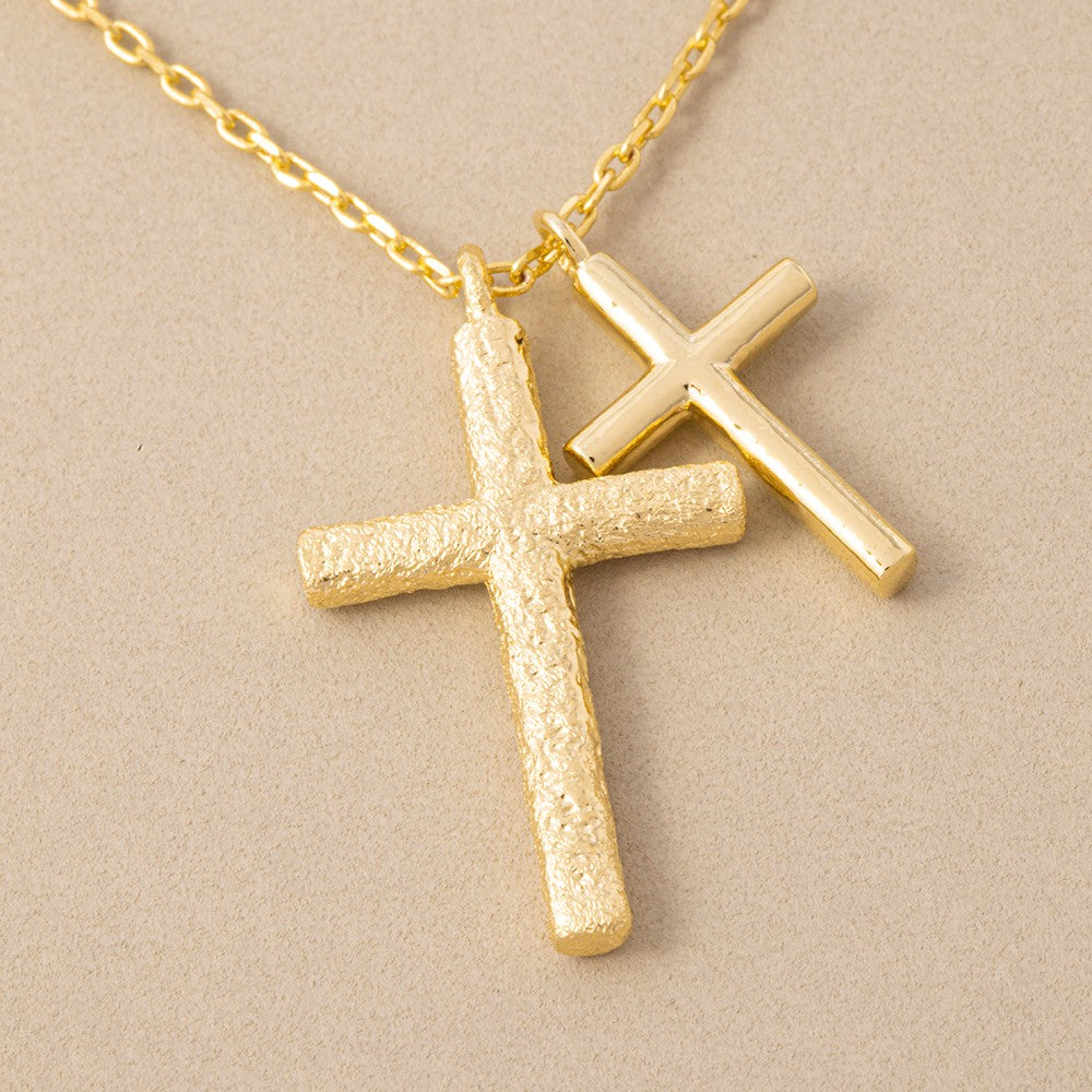 Textured Double Cross Pendant Necklace