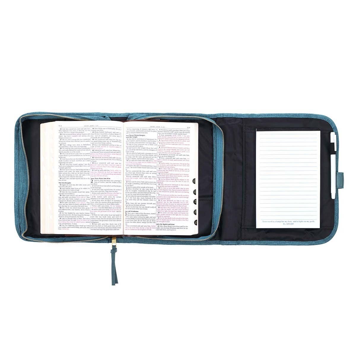 Bible Cover Organizer Tri-fold Teal Faith Badge