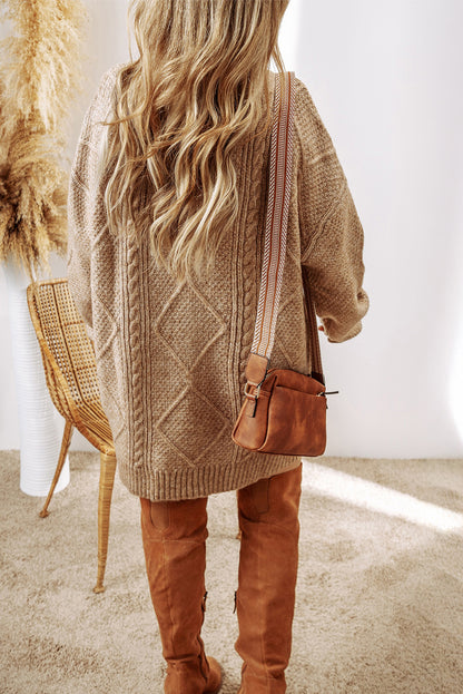 Mist Green Cable Knit Drop Shoulder Loose Fit Sweater Dress