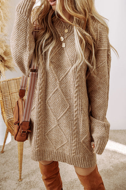Mist Green Cable Knit Drop Shoulder Loose Fit Sweater Dress