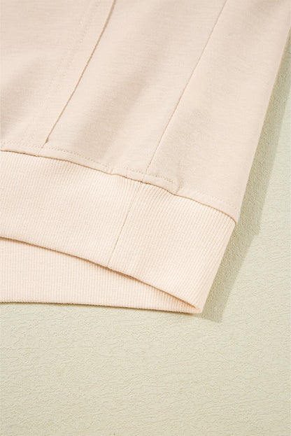 Beige Raw Edge Flower Patch Drop Shoulder Casual Top