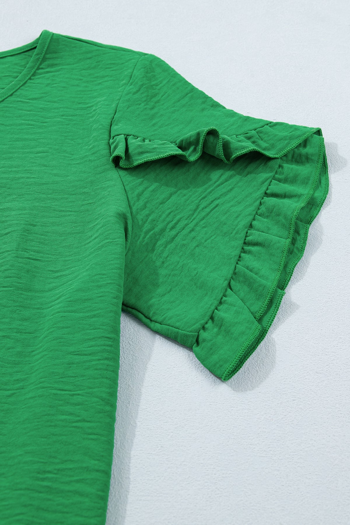 Sea Green Ruffle-Trim Short Sleeve Blouse