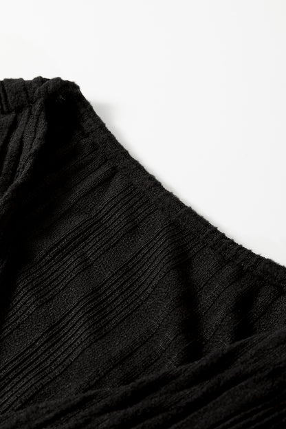 Black Ribbed Open Front Knitted Top with Pockets