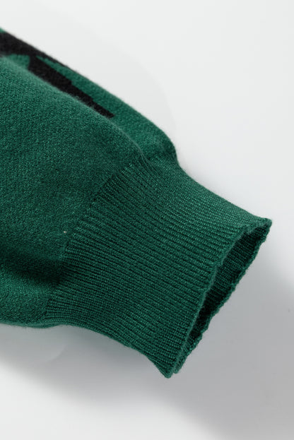 Green Pearl Embellished Bow Pattern Loose Sweater