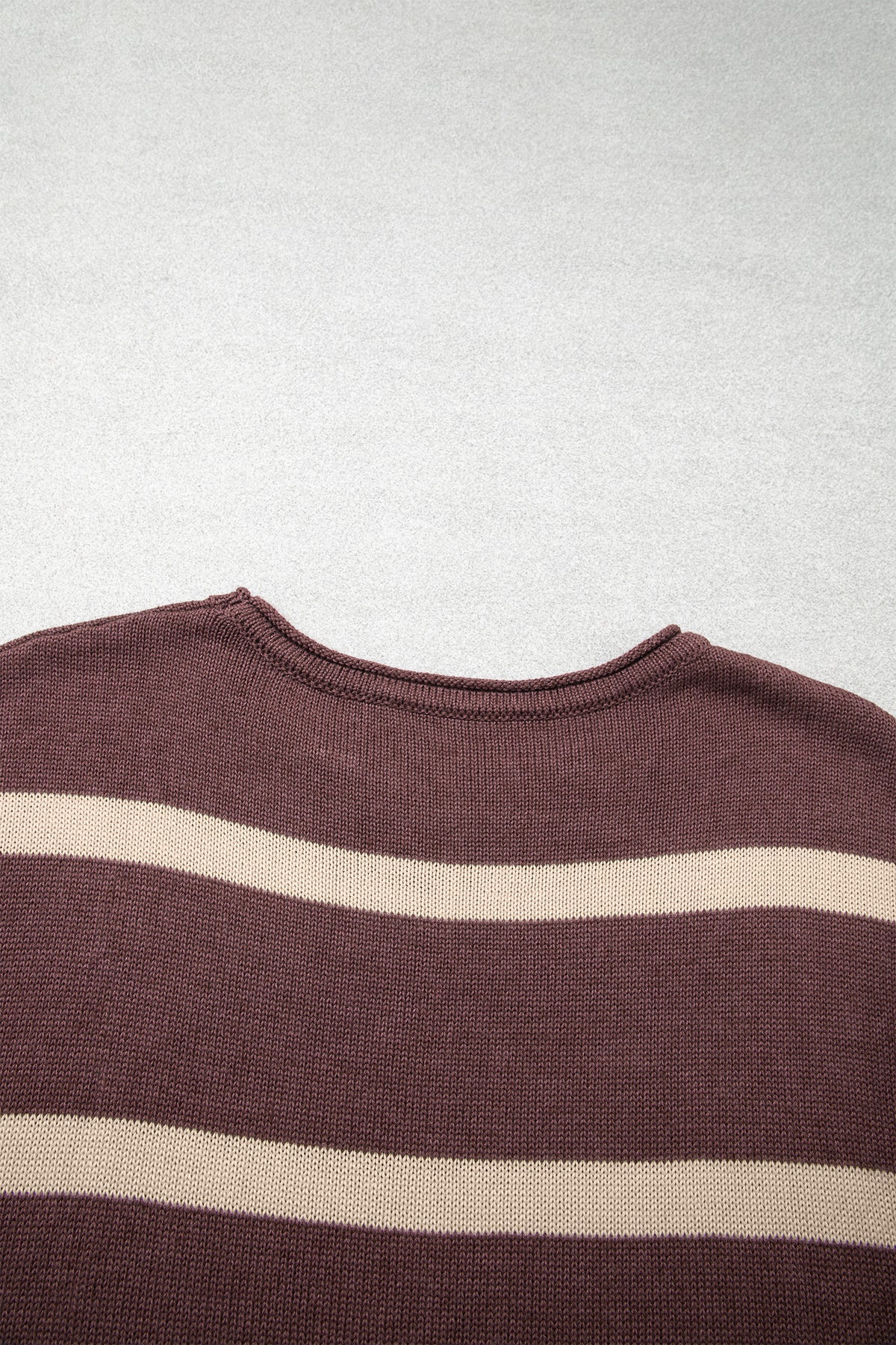 Brown Striped Knit Short Sleeve Sweater