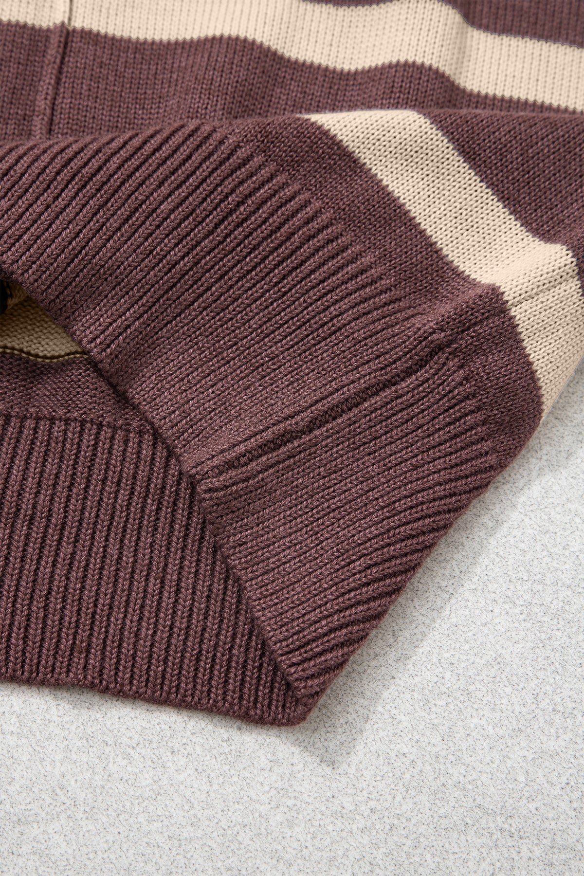 Brown Striped Knit Short Sleeve Sweater