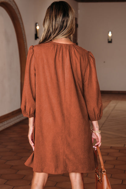 Scallop-Trim Pleated Corduroy Mini Dress