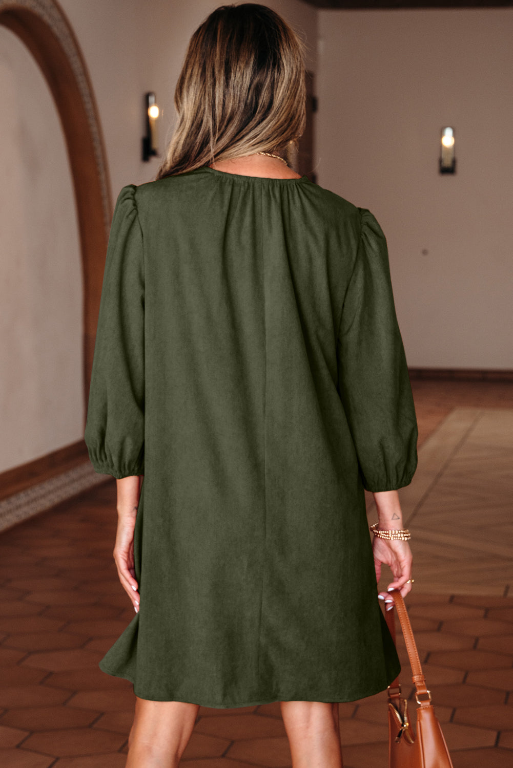 Scallop-Trim Pleated Corduroy Mini Dress