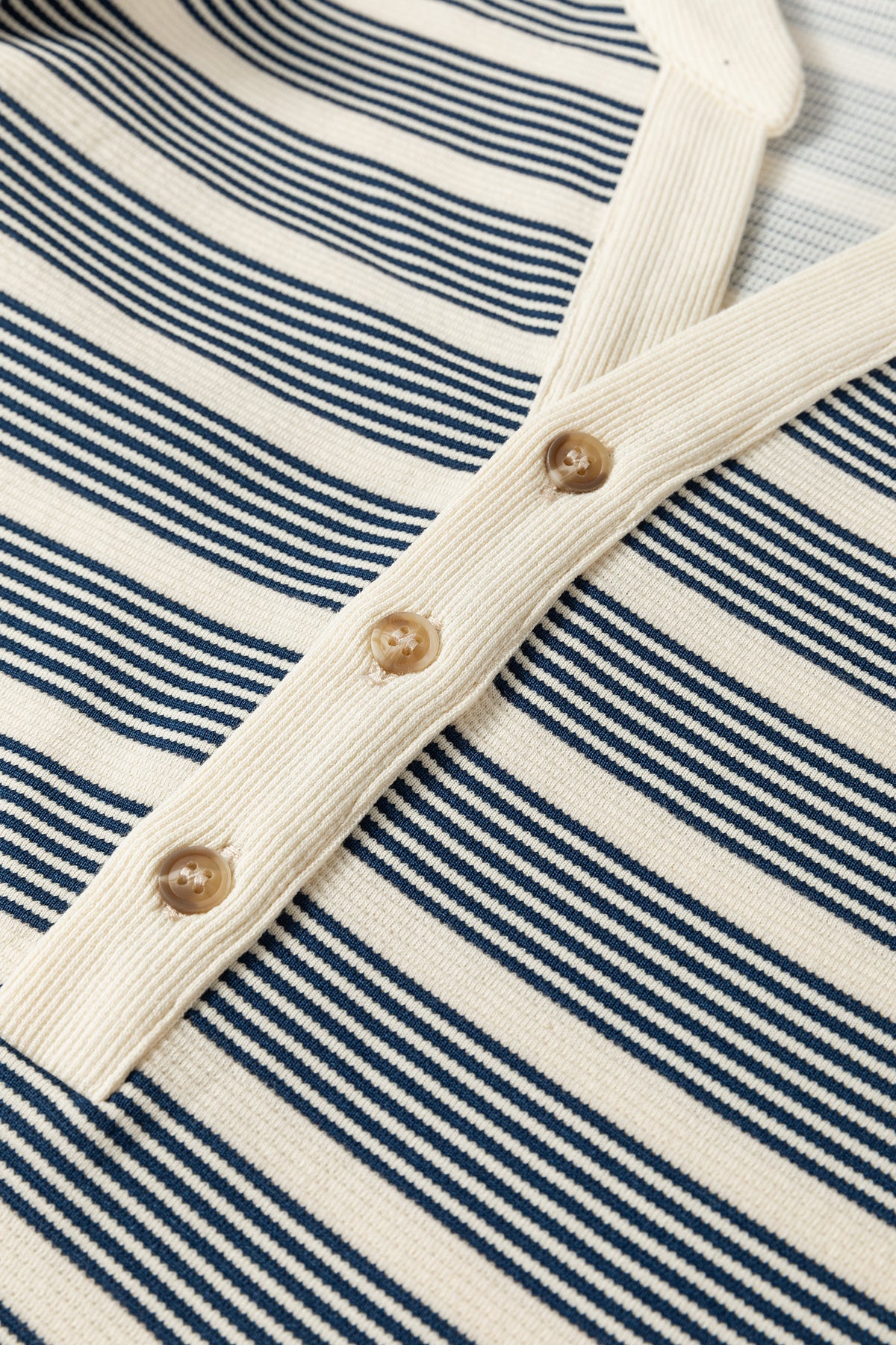 Blue Striped Ruffle-Sleeve Contrast-Trim Midi Dress