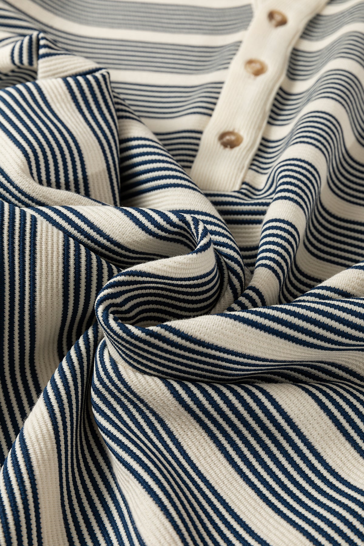 Blue Striped Ruffle-Sleeve Contrast-Trim Midi Dress