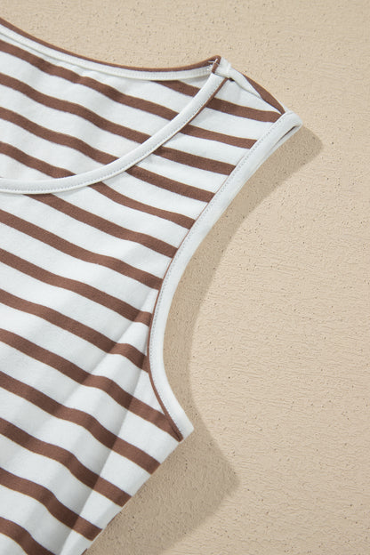 Chestnut Striped Colorblock Sleeveless Long Dress