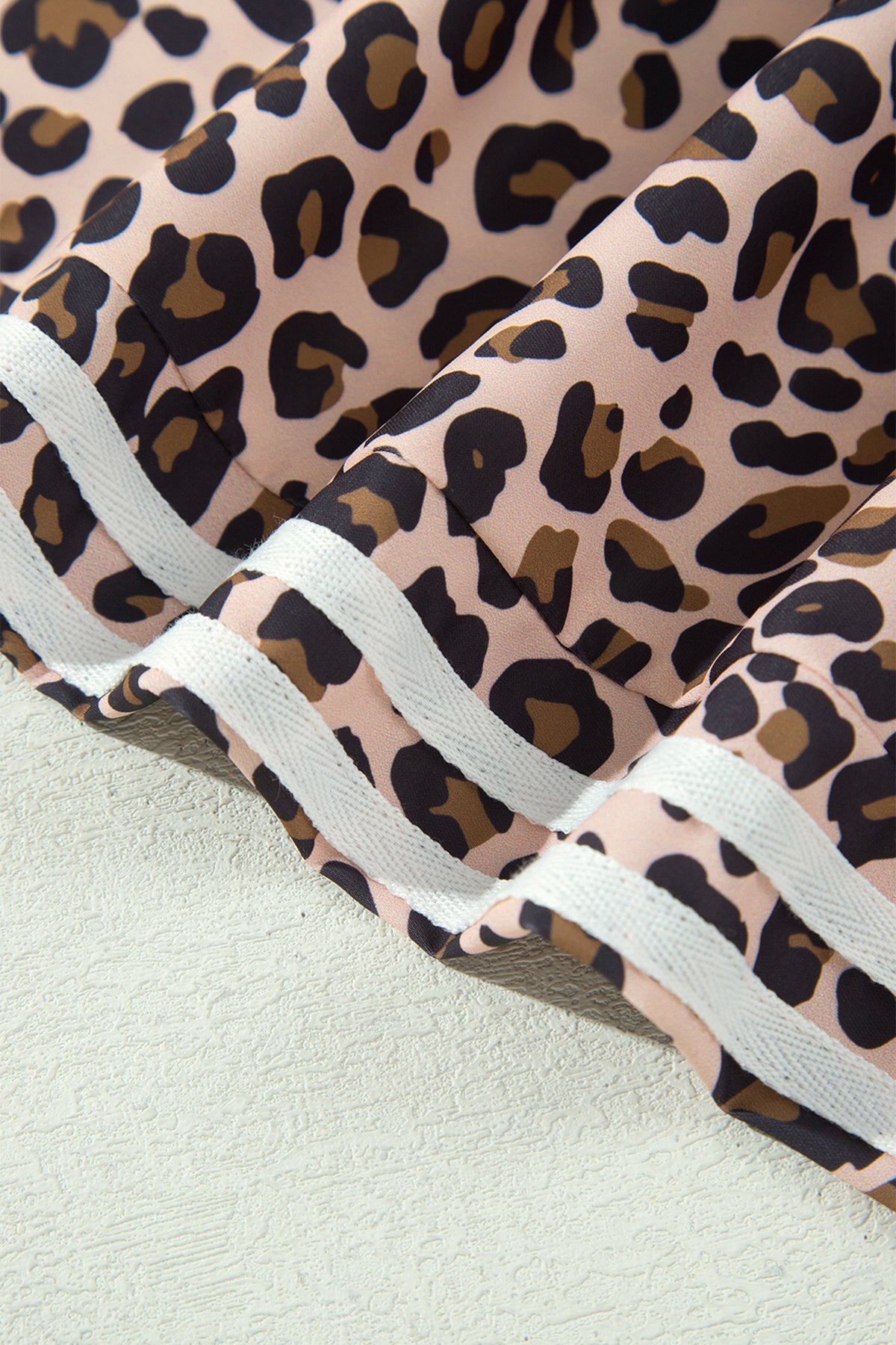 Beige Leopard Print Side-Stripe Wide Leg Pants