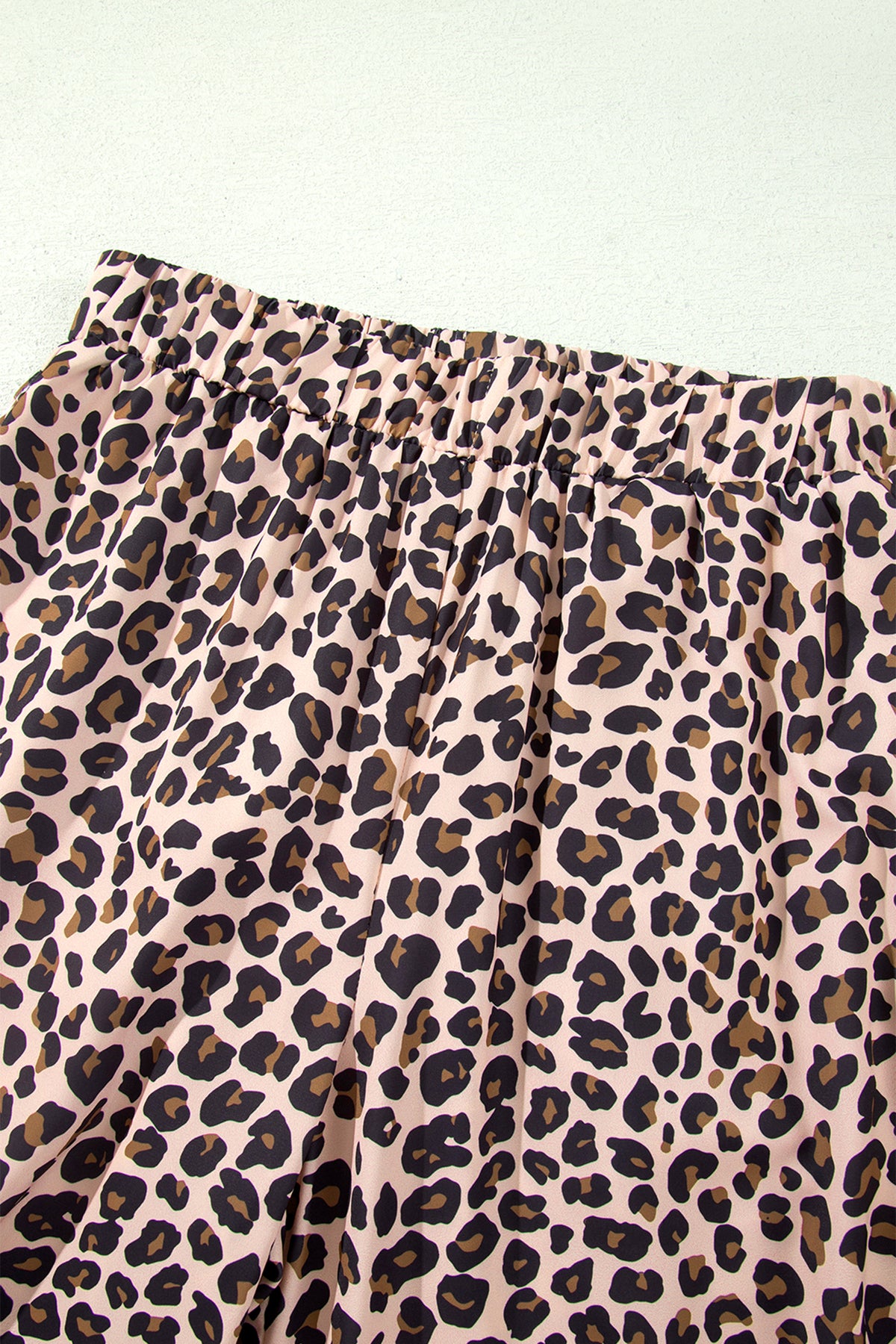Beige Leopard Print Side-Stripe Wide Leg Pants