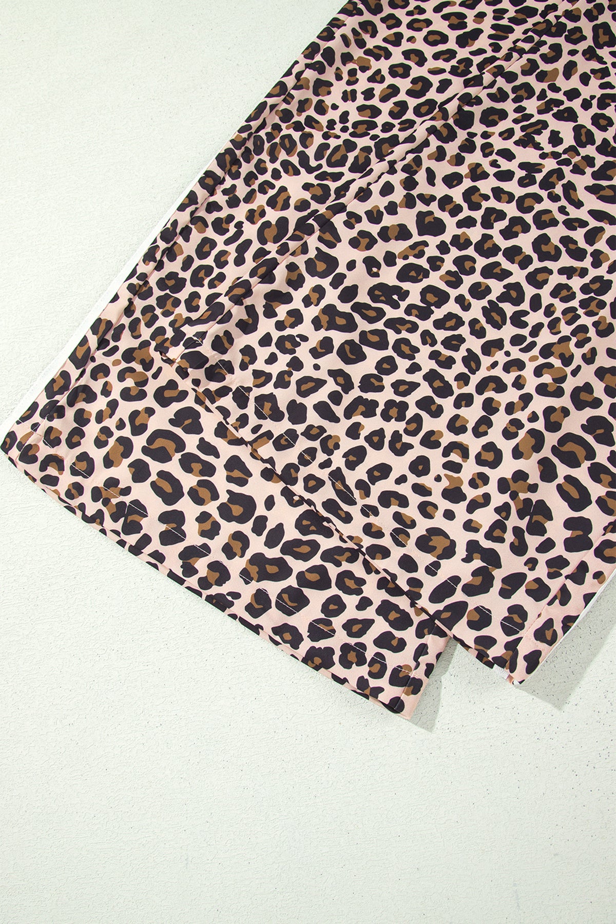 Beige Leopard Print Side-Stripe Wide Leg Pants