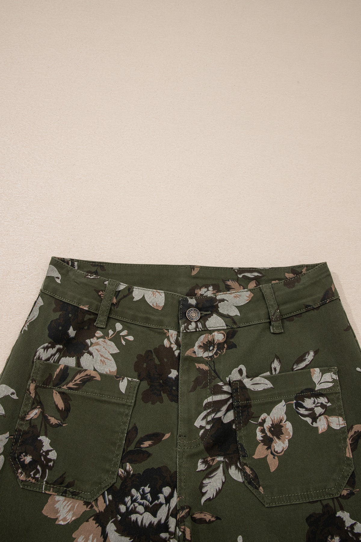 Green Vintage Floral Mid-Rise Raw Hem Jeans