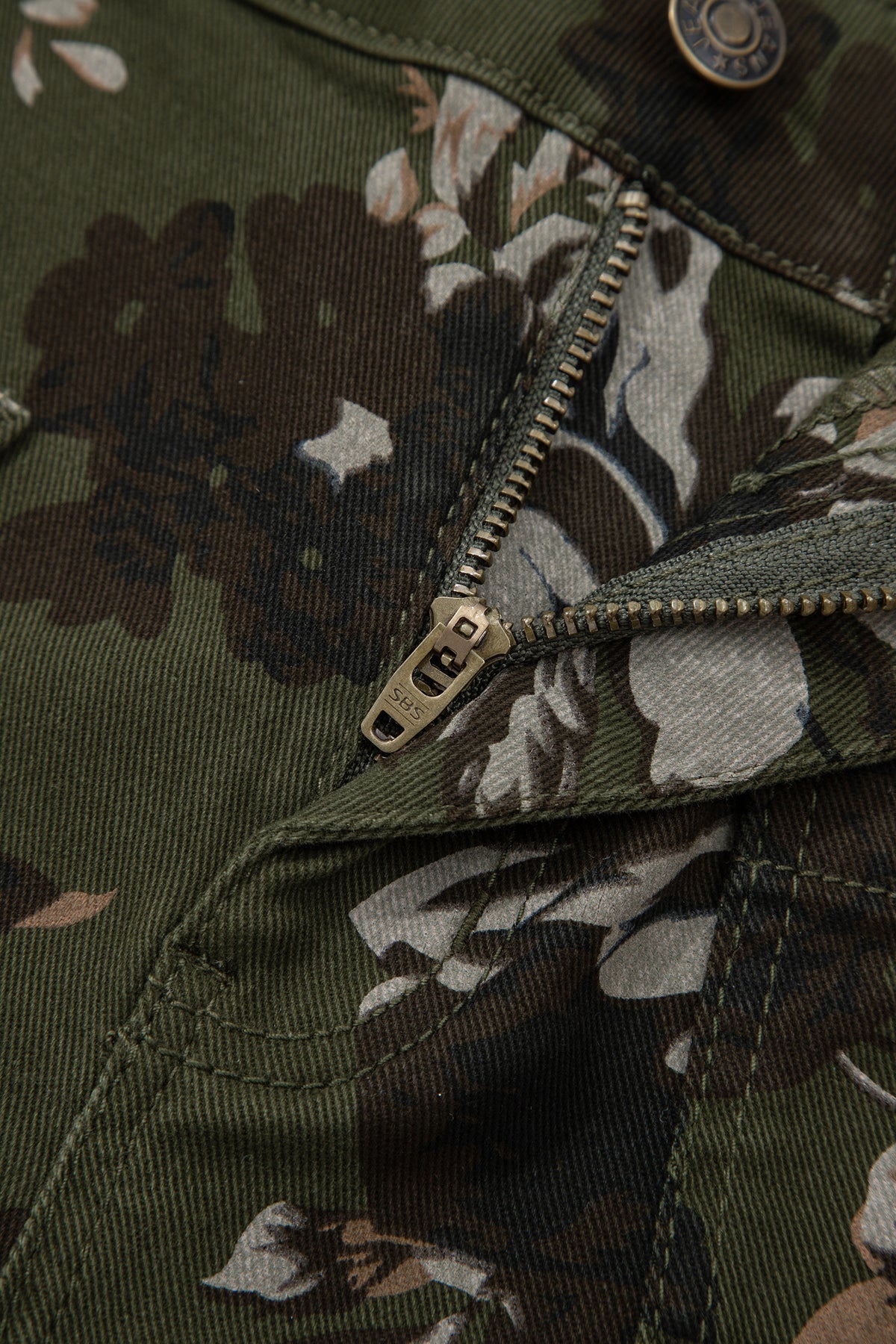 Green Vintage Floral Mid-Rise Raw Hem Jeans