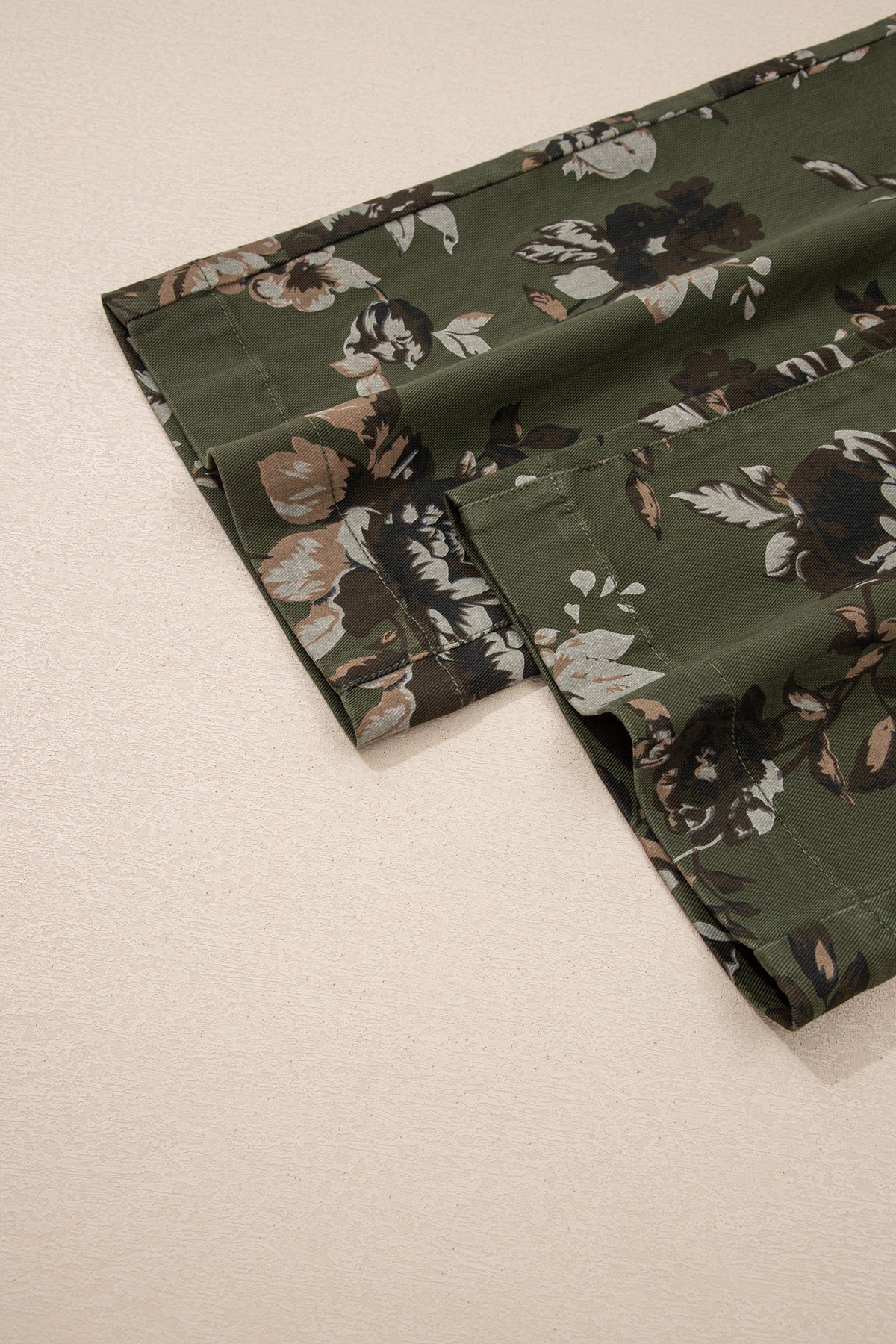 Green Vintage Floral Mid-Rise Raw Hem Jeans