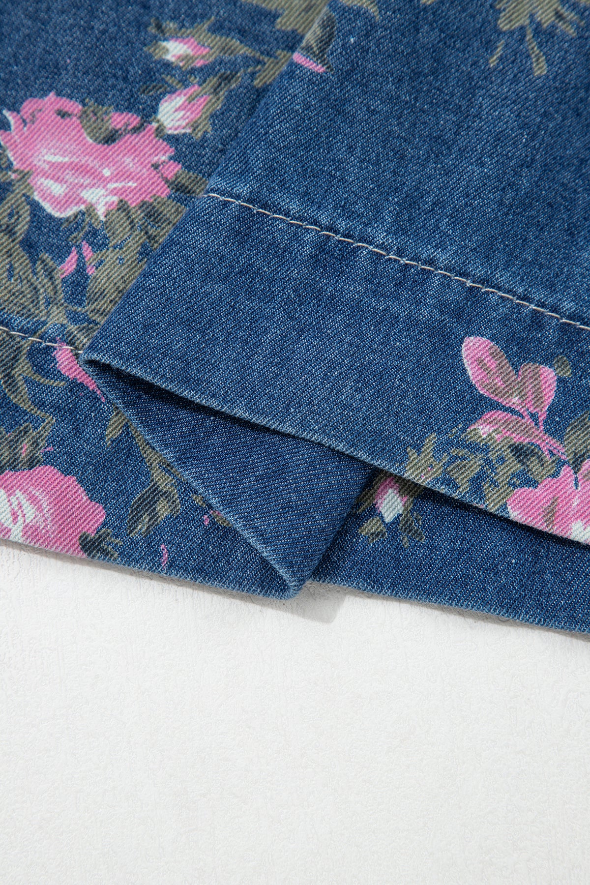 Blue Retro Floral High-Waist Pintuck Wide Leg Jeans