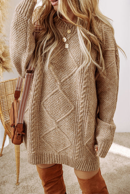 Mist Green Cable Knit Drop Shoulder Loose Fit Sweater Dress